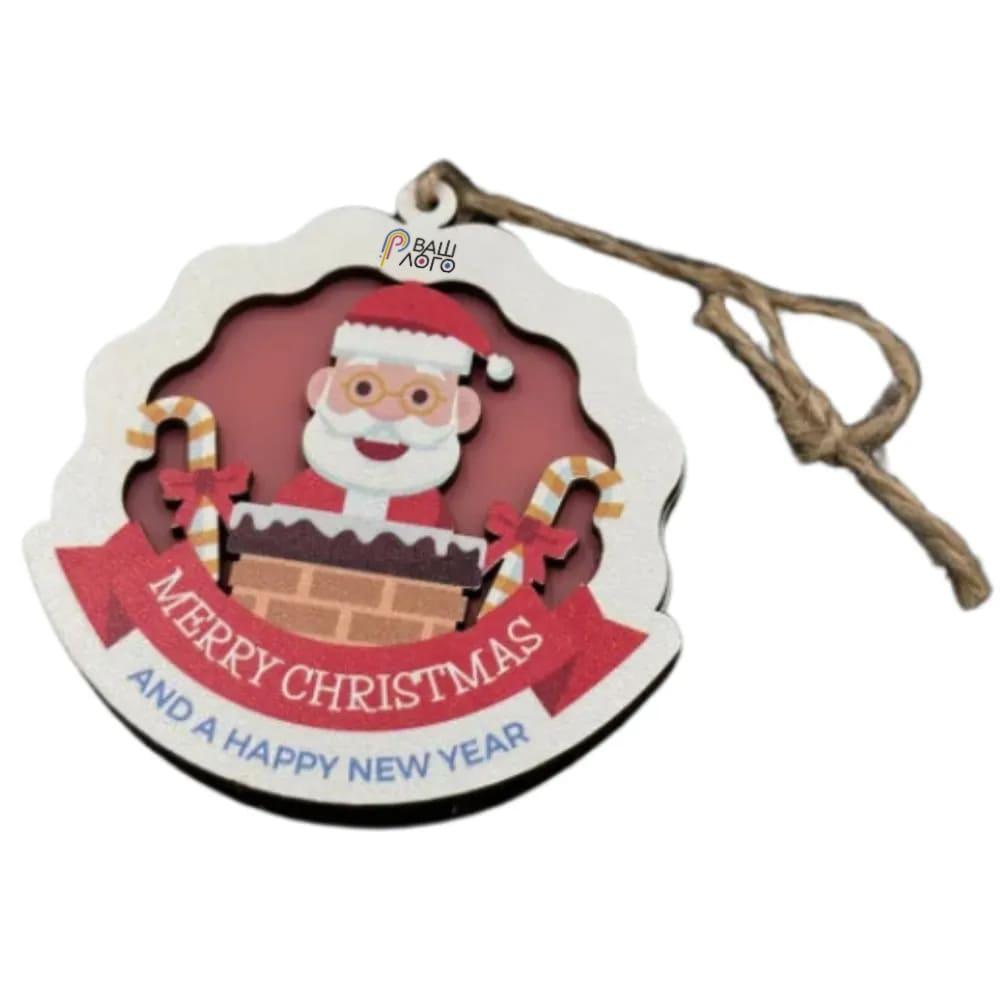 Деревянные новогодние игрушки с подсветкой 95х90х10мм. Marry Christmas для вашего логотипа
