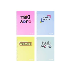 Блокнот А5, пластиковая обложка, боковая спираль, 80 л с логотипом, клетка, ассорти пастел