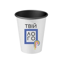 Бумажный стаканчик однослойный черный внутри 340 мл с лого