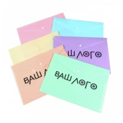 Папка-конверт А5 на кнопке глянцевая пастель с лого