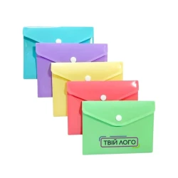 Папка-конверт А6 на кнопке глянцевая пастель с Вашим лого
