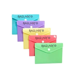 Папка-конверт А7 на кнопке глянцевая пастель с логотипом