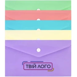 Євроконверт Е65 глянцевий пастель на кнопці з друком лого